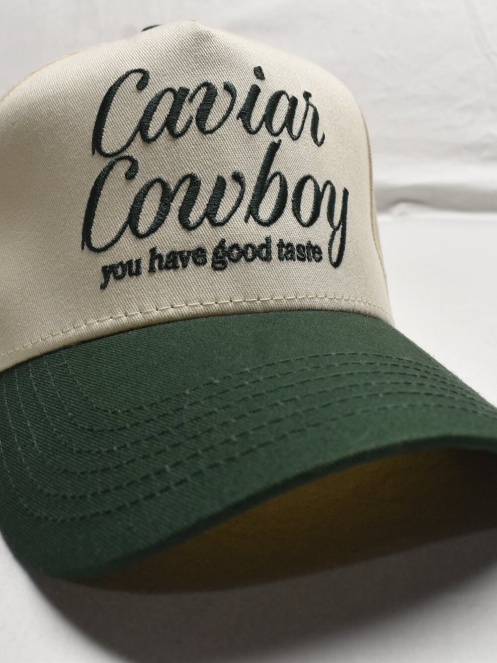 Eleven Eleven Caviar Cowboy 5-Panel Cap Beige Green You Have Good Taste